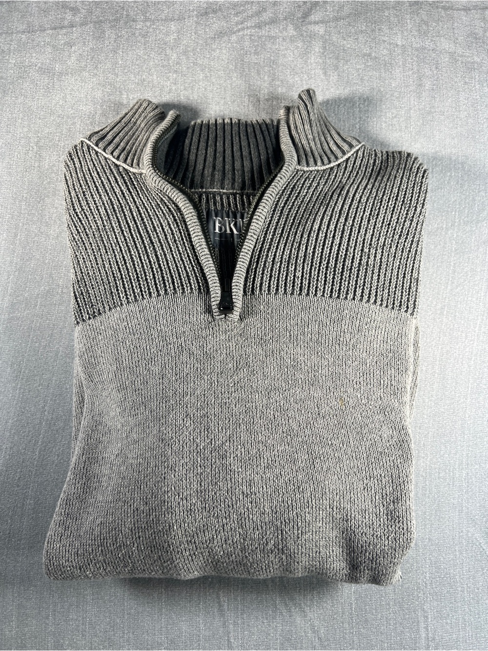 BKE Men's Zip Mock-Neck Sweater in Light Gray - Picture 3 of 8